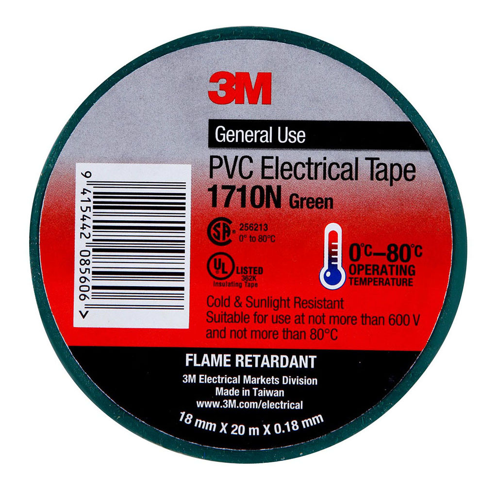 3M Electrical Tape 1710N-GR PVC 18mm x 20m Green