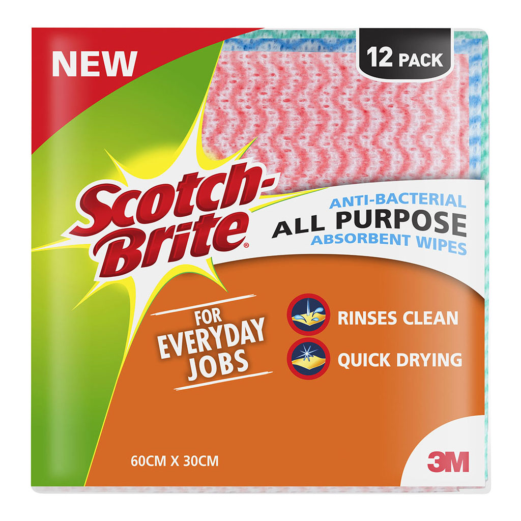 Scotch-Brite Antibacterial All Purpose Wipes, Pack of 12