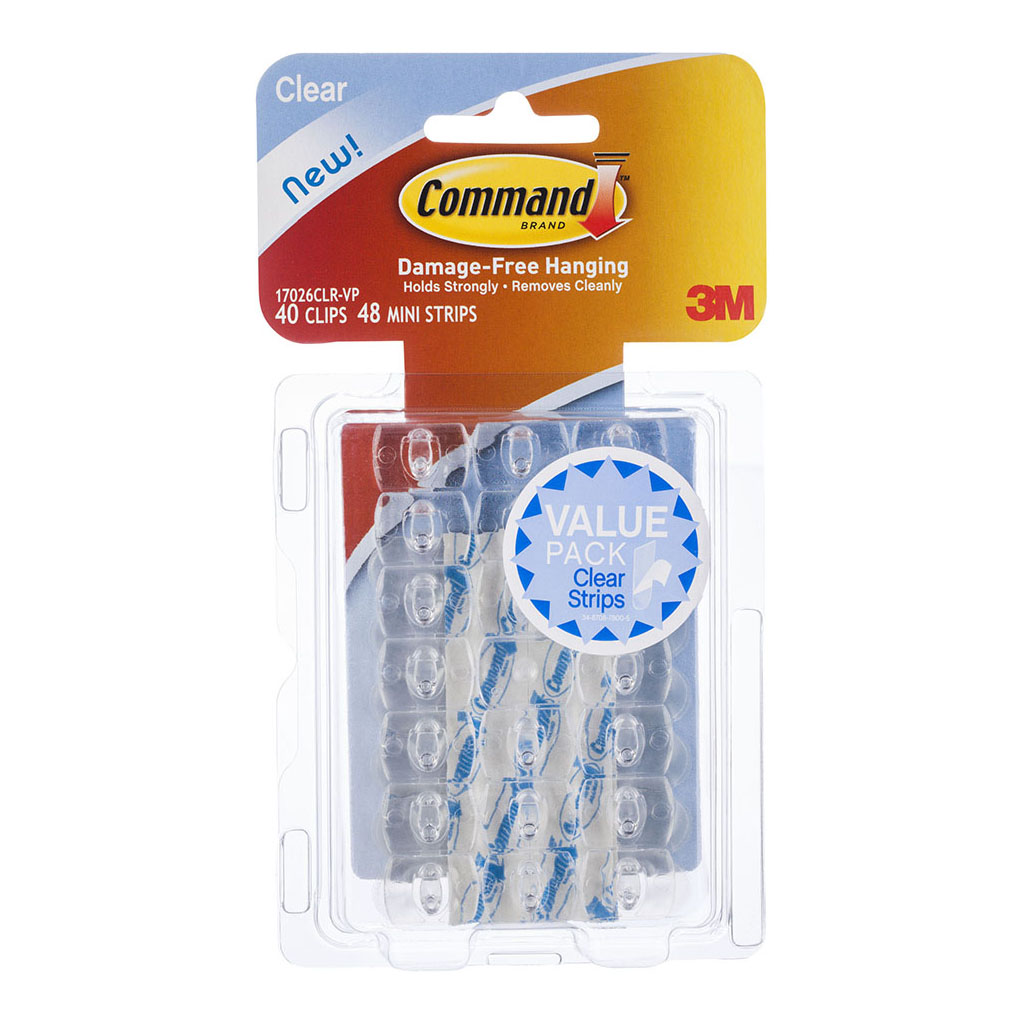 Command Decorating Clips 17026CLR-VP Clear Value, Pack of 40