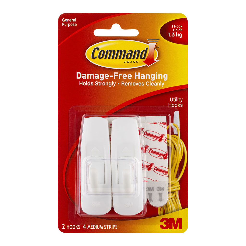 Command Hook 17001 Medium White, Pack of 2