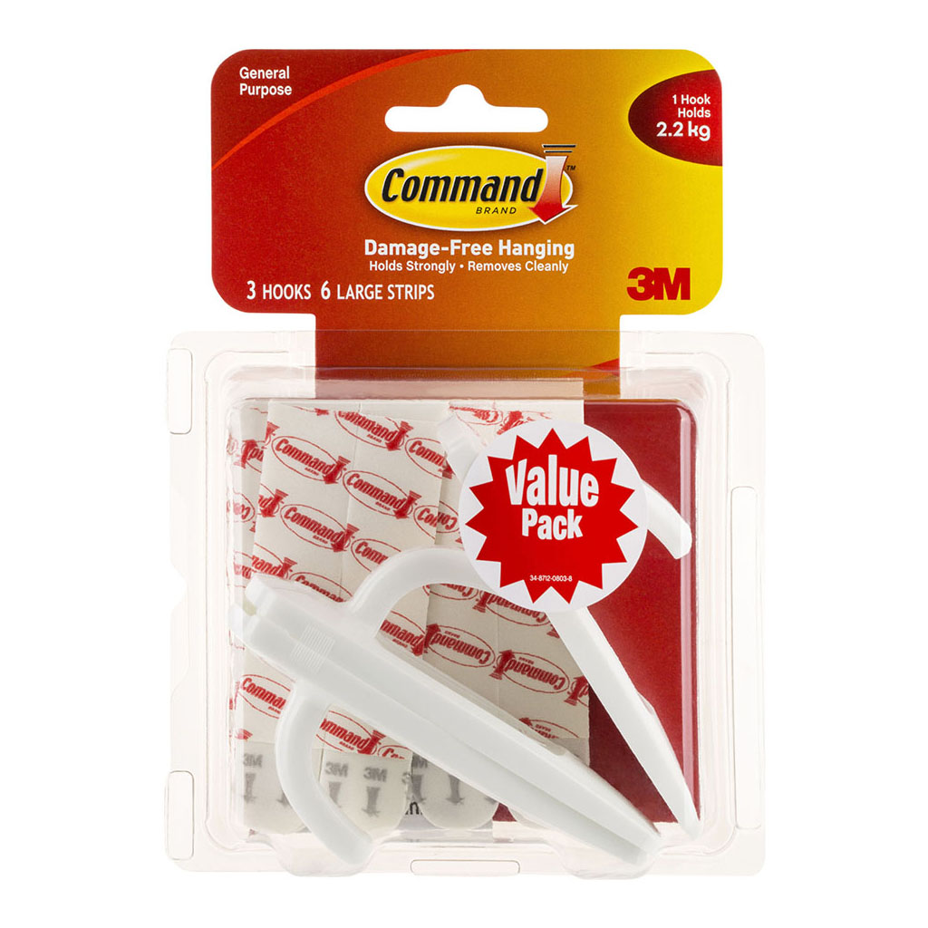 Command Hook 17003-3 Large White, Pack of 3