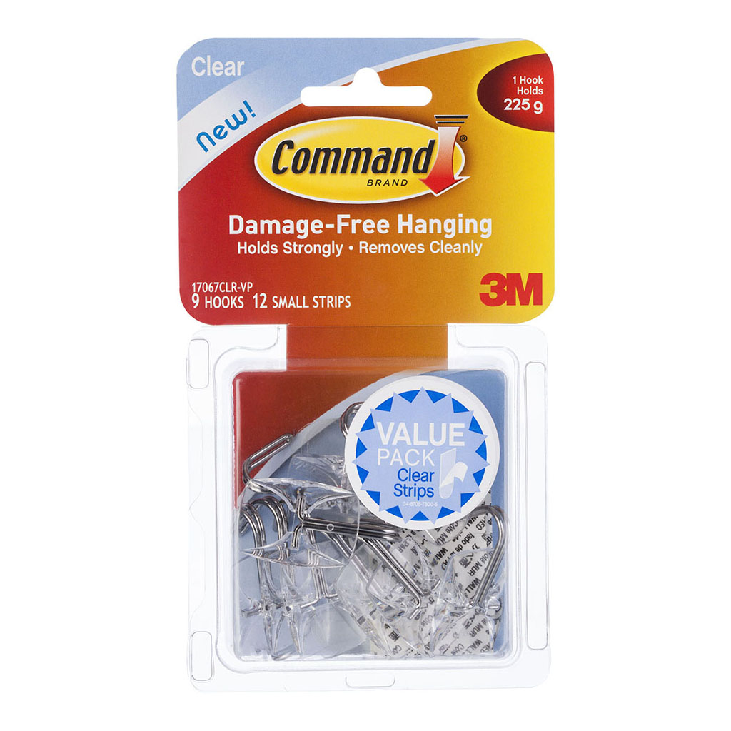 Command Hook 17067CLR-VP Small Clear Wire Value, Pack of 9