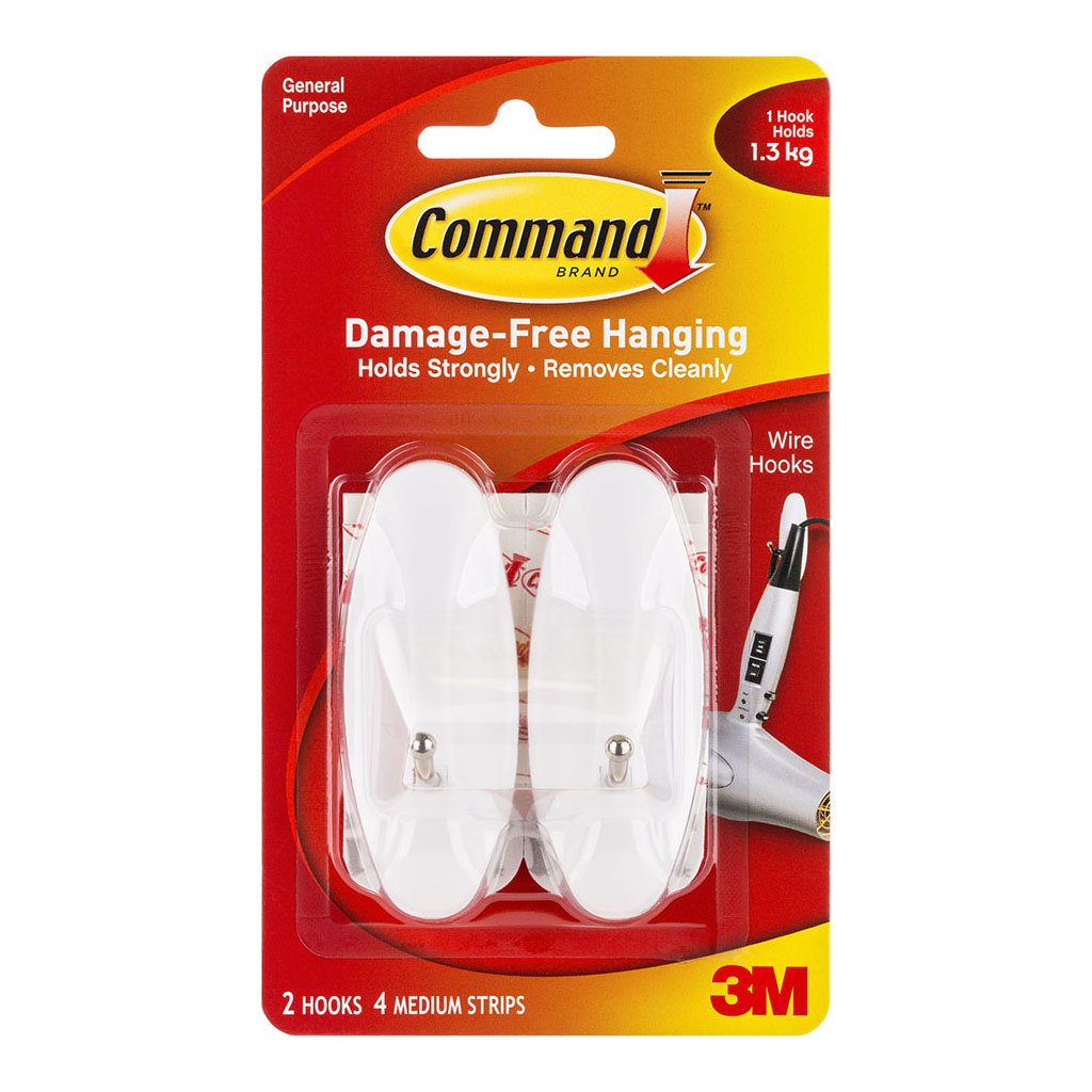 Command Hook 17068 Medium White Wire, Pack of 2