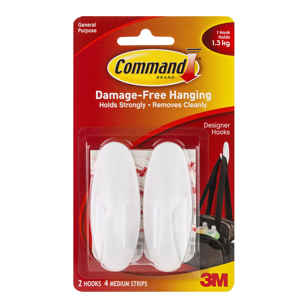 Command Hook 17081 Medium White Designer, Pack of 2