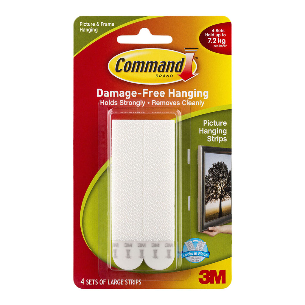 Command Picture Hanging Strips 17206 Large White, Pack of 4 Sets