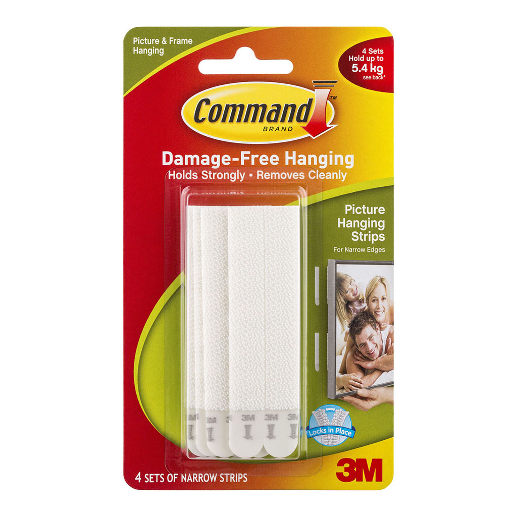 Command Picture Hanging Strips 17207 Narrow White, Pack of 4 Sets