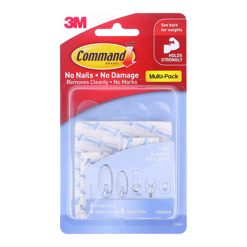 Command Refill Strips 17200CLR Assorted Clear, Pack of 16