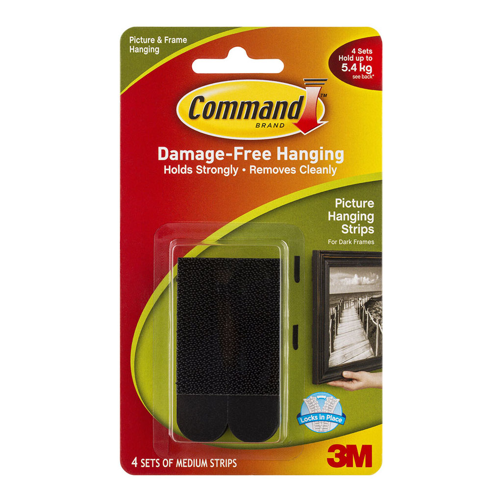 Command Picture Hanging Strips 17201BLK Medium Black, Pack of 4 Sets