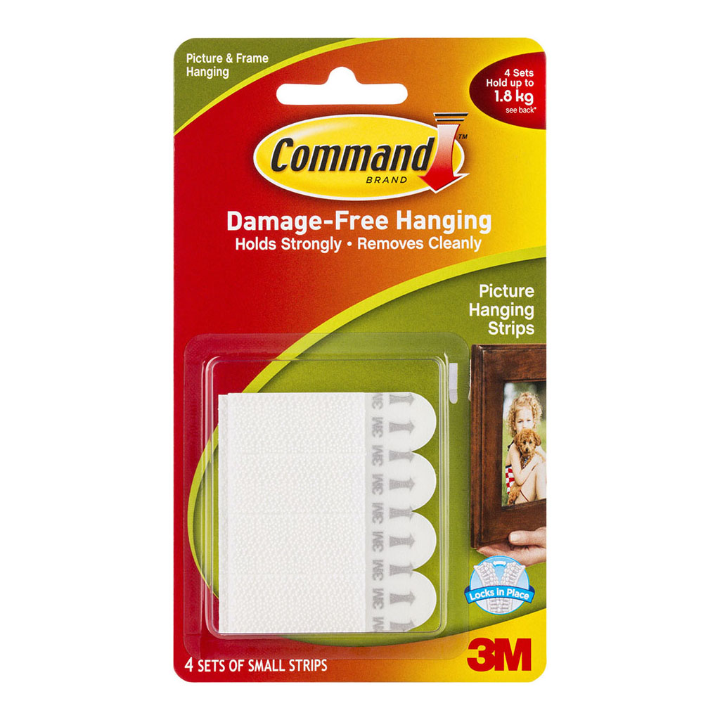 Command Picture Hanging Strips 17202 Small White, Pack of 4 Sets