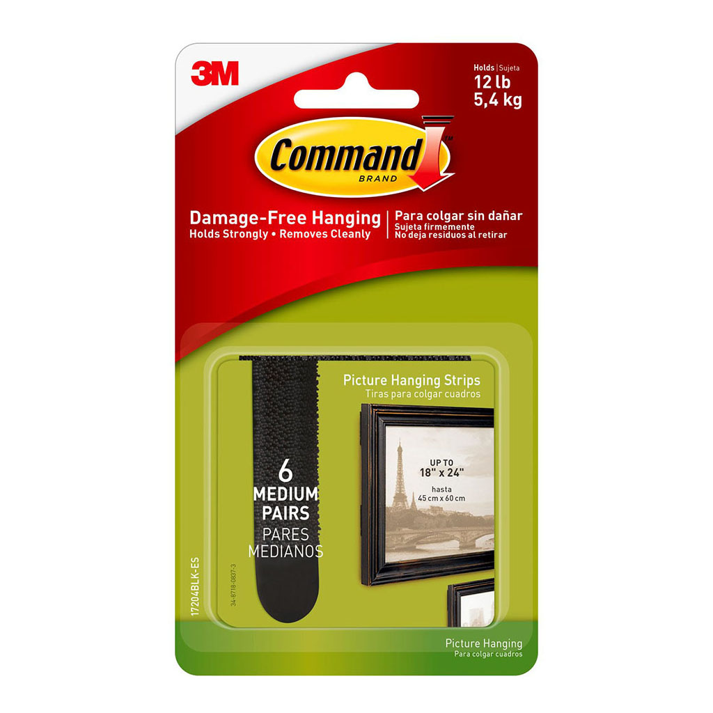 Command Picture Hanging Strips 17204BLK Medium Black, Pack of 6 Sets