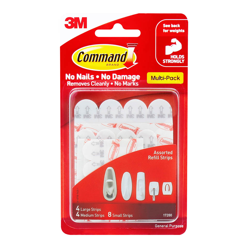 Command Refill Strips 17200 Assorted White, Pack of 16