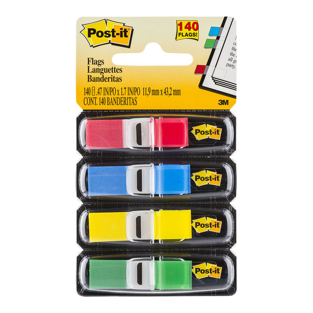 (image for) Post-it Flags 683-4 12x43mm Primary, Pack of 4