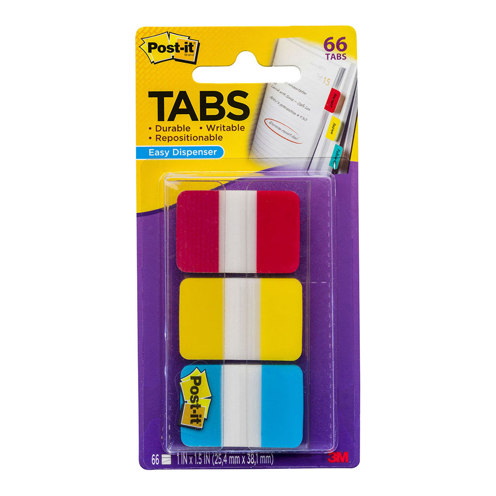 Post-it Tabs 686-RYB 25x38mm Primary, Pack of 3