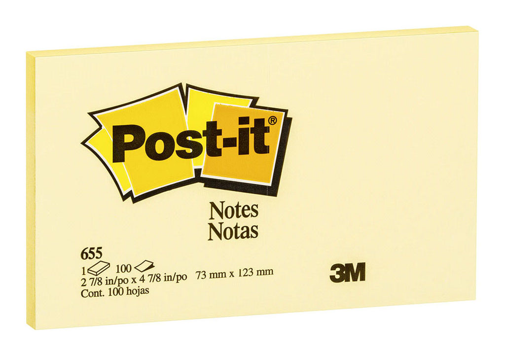 Post-it Notes Yellow 655-Y 76x127mm 100 sheet pad