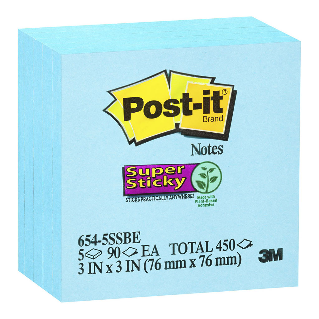 Post-it Super Sticky Notes 654-5SSBE 76x76mm Electric Blue, Pack of 5