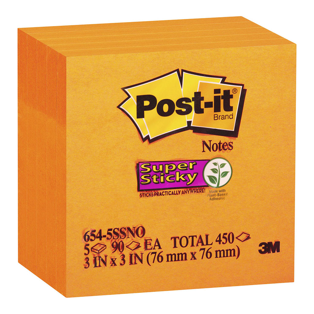 Post-it Super Sticky Notes 654-5SSNO 76x76mm Neon Orange, Pack of 5