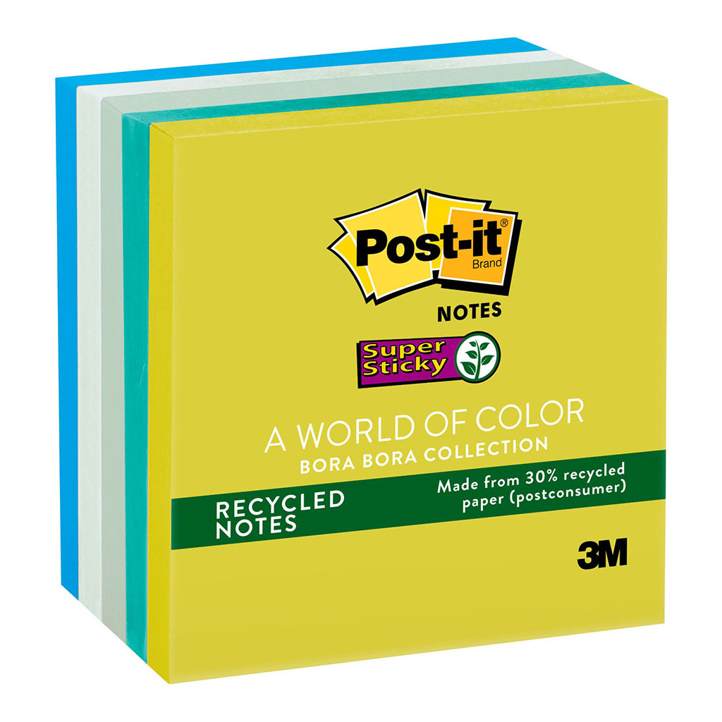 Post-it Recycled Super Sticky Notes 654-5SST 76x76mm Bora Bora, Pack of 5