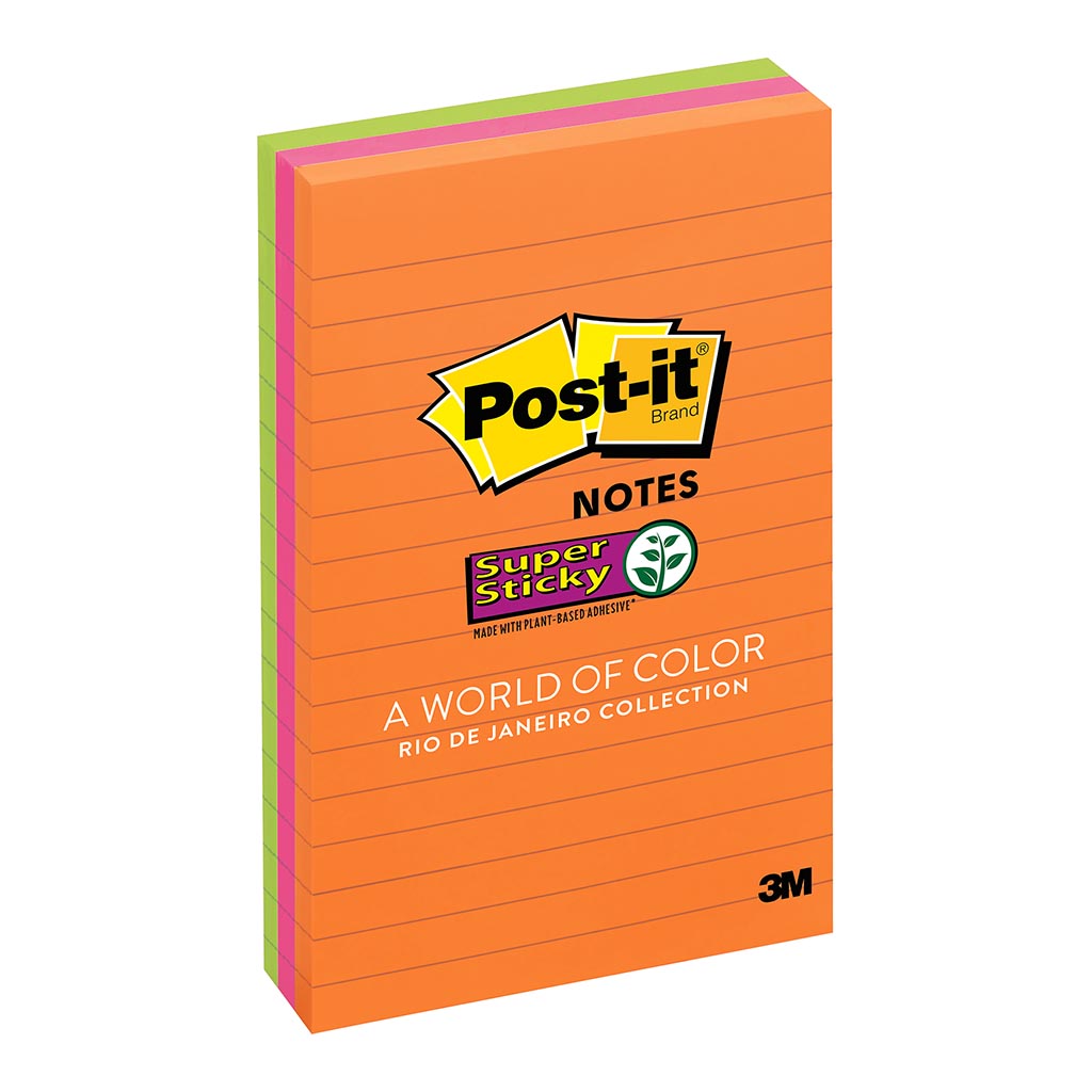 Post-it Super Sticky Lined Notes 660-3SSUC 101x152mm Rio de Janeiro, Pack of 3