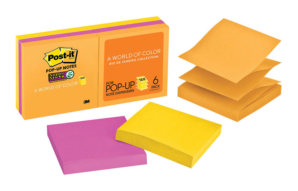 Post-it Super Sticky Pop-Up Notes R330-6SSUC 76x76mm Rio de Janeiro, Pack of 6