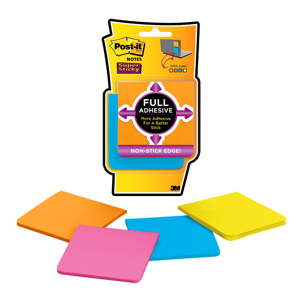 Post-it Super Sticky Full Adhesive Notes F330-4SSAU 76x76mm Rio de Janeiro, Pack of 4