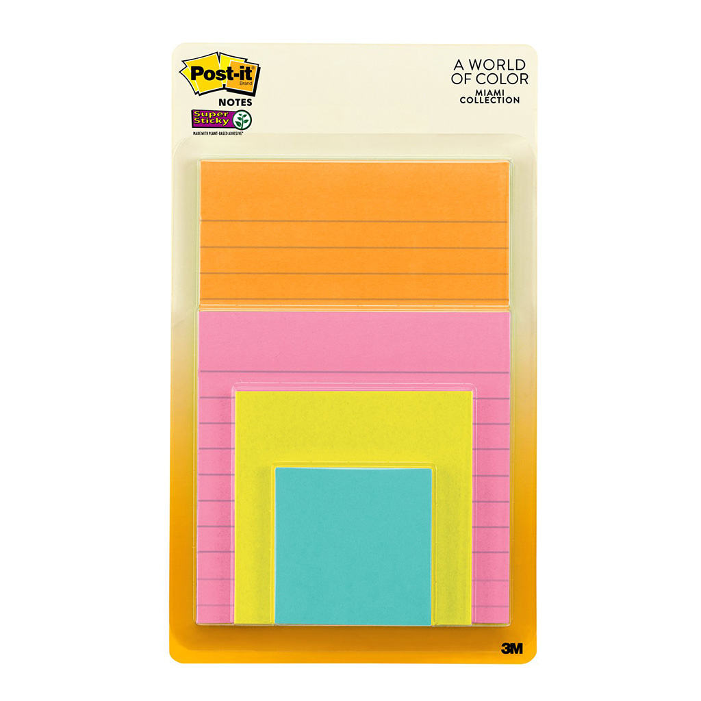 Post-it Super Sticky Notes 4622-SSMIA Assorted Miami Combo Pack