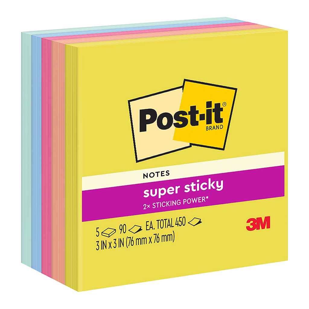 Post-it Super Sticky Notes 654-5SSJOY 76x76mm Summer Joy, Pack of 5