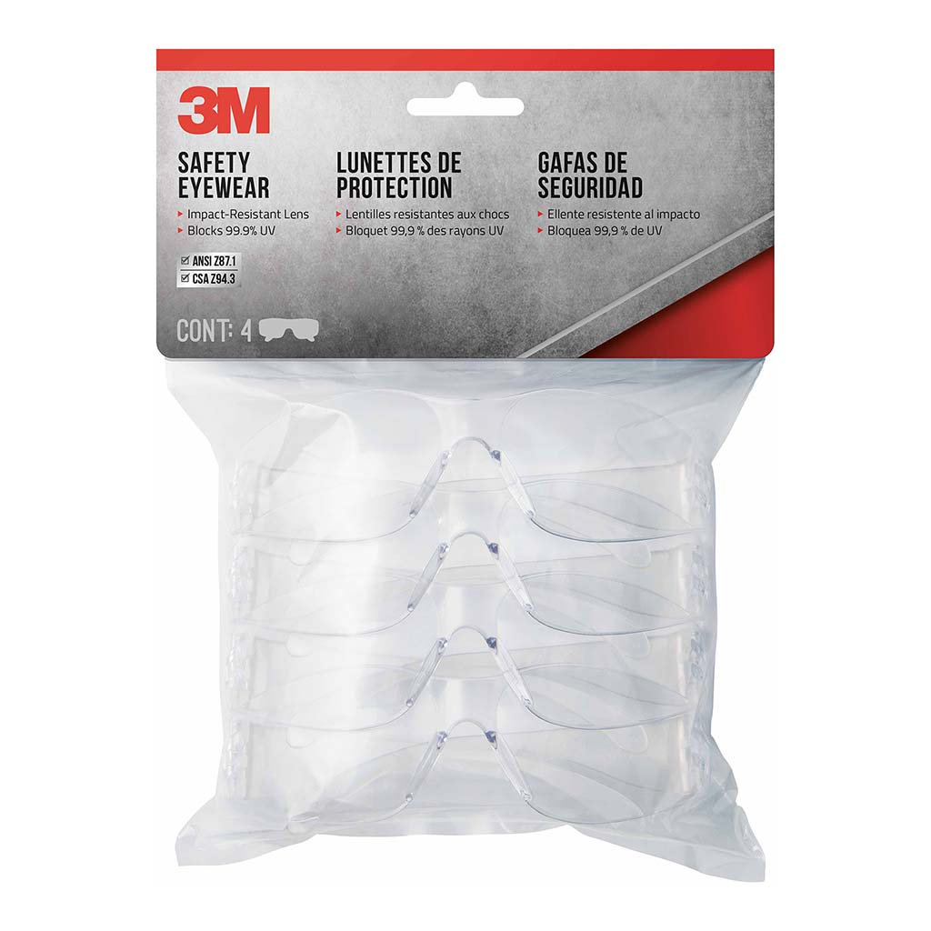 3M Safety Eyewear 90953H4-DC Clear, Pack of 4