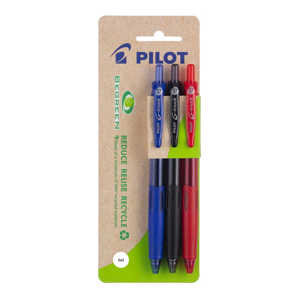 Pilot BeGreen G-Knock Gel Fine Assorted, Pack of 3 HS