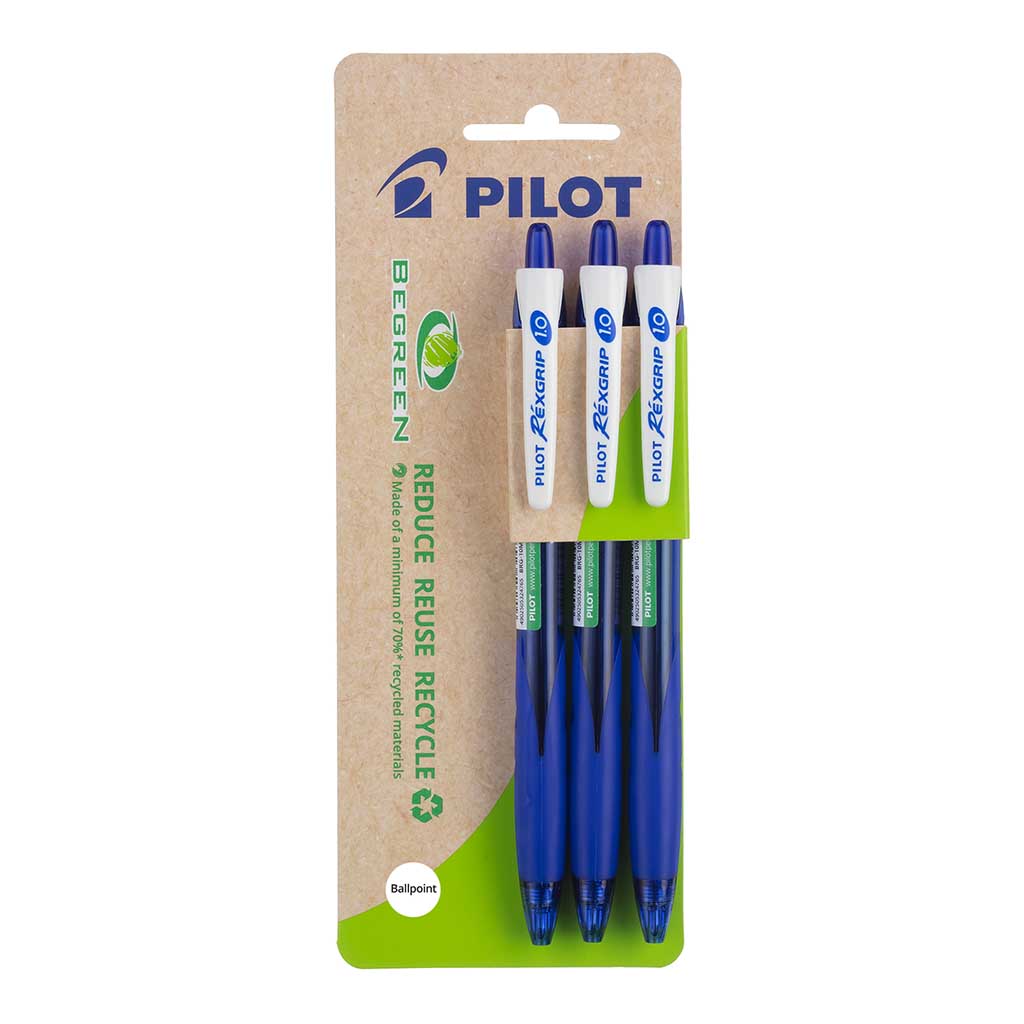 Pilot BeGreen Rexgrip Ballpoint Medium Blue, Pack of 3 HS