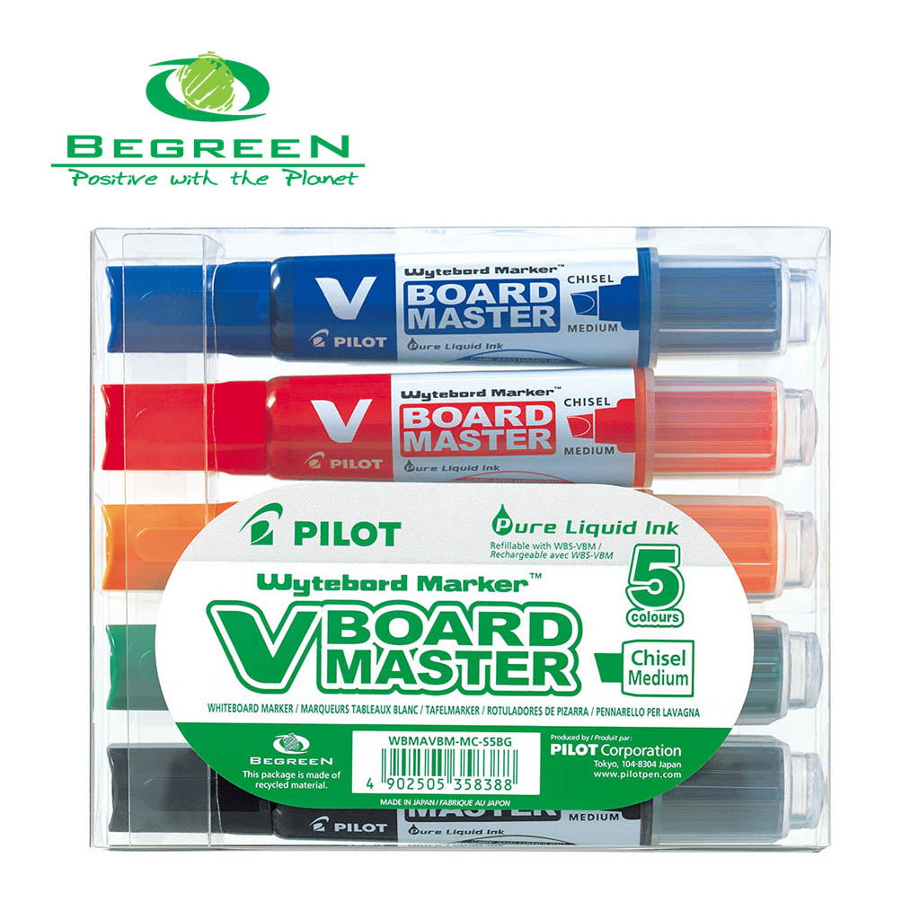 Pilot BeGreen V Board Whiteboard Marker Chisel, Pack of 5 (WBMAVBM-MC-S5BG)