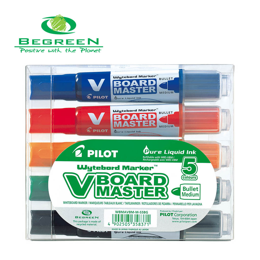 Pilot BeGreen V Board Whiteboard Marker Bullet, Pack of 5 (WBMAVBM-M-S5BG)