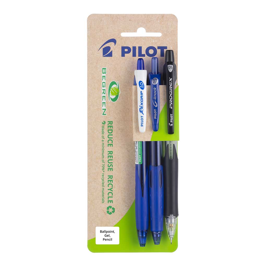 Pilot BeGreen Rexgrip G-Knock Progrex Assorted, Pack of 3 HS