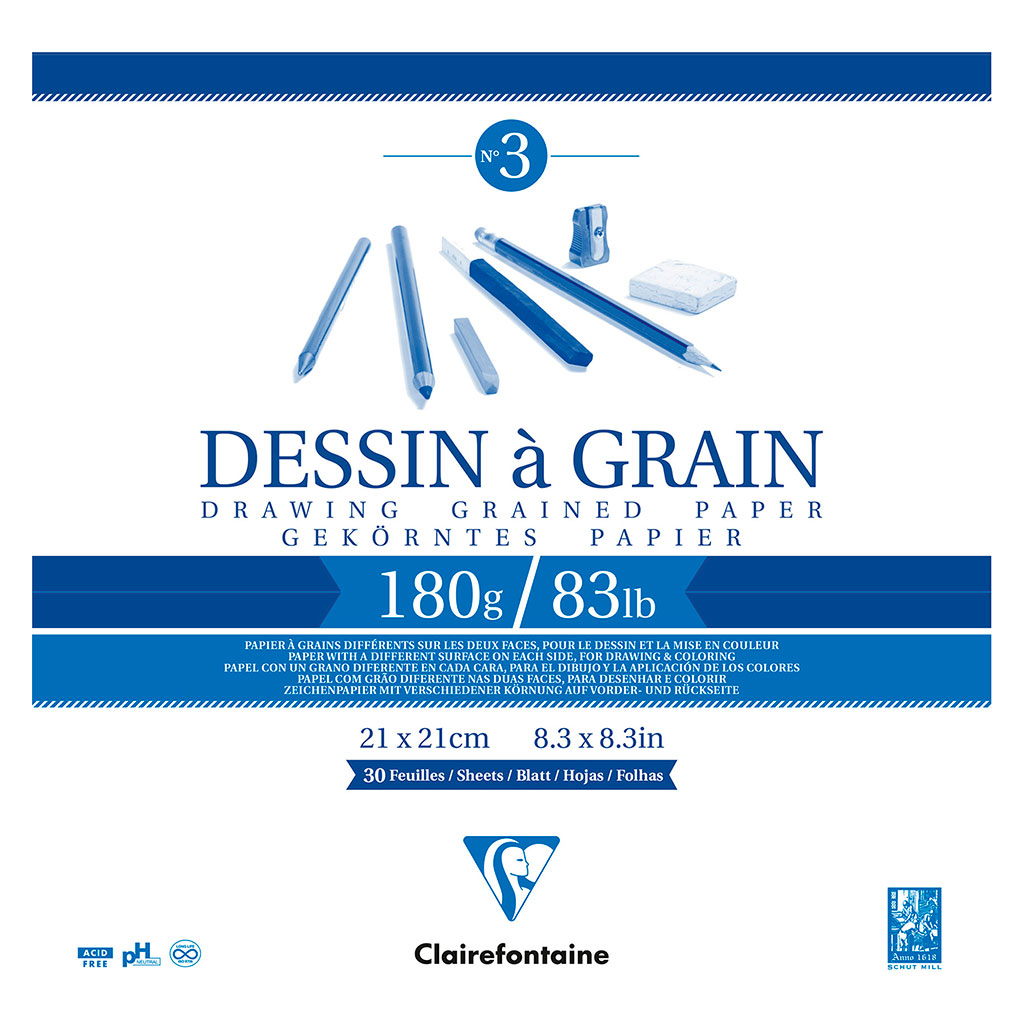 Clairefontaine Drawing Pad Grain 21x21cm 180g 30sh