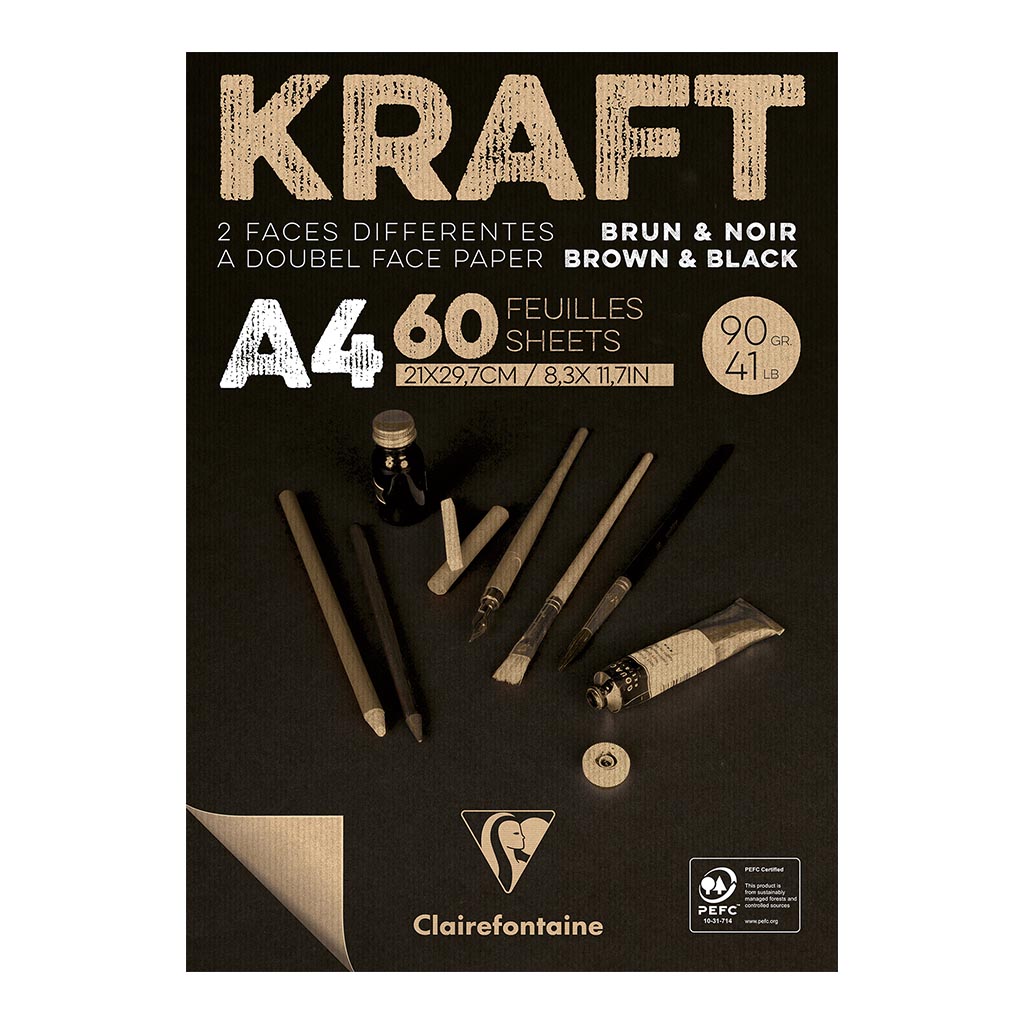 Clairefontaine Kraft Pad Brown Black A4 60sh