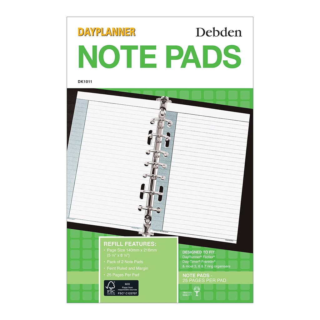 Debden Desk Dayplanner Refill Notepad, Pack of 2