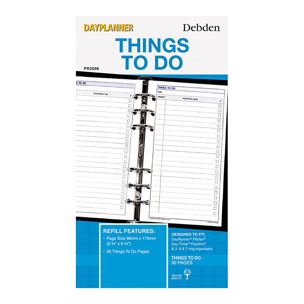 Debden Personal Dayplanner Refill Things to do