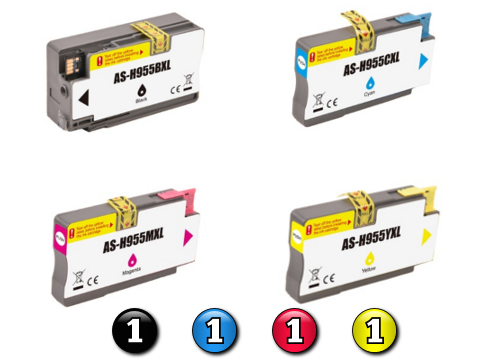 Compatible HP955XL Ink Cartridges 4 Pack Combo (1BK/1C/1M/1Y)