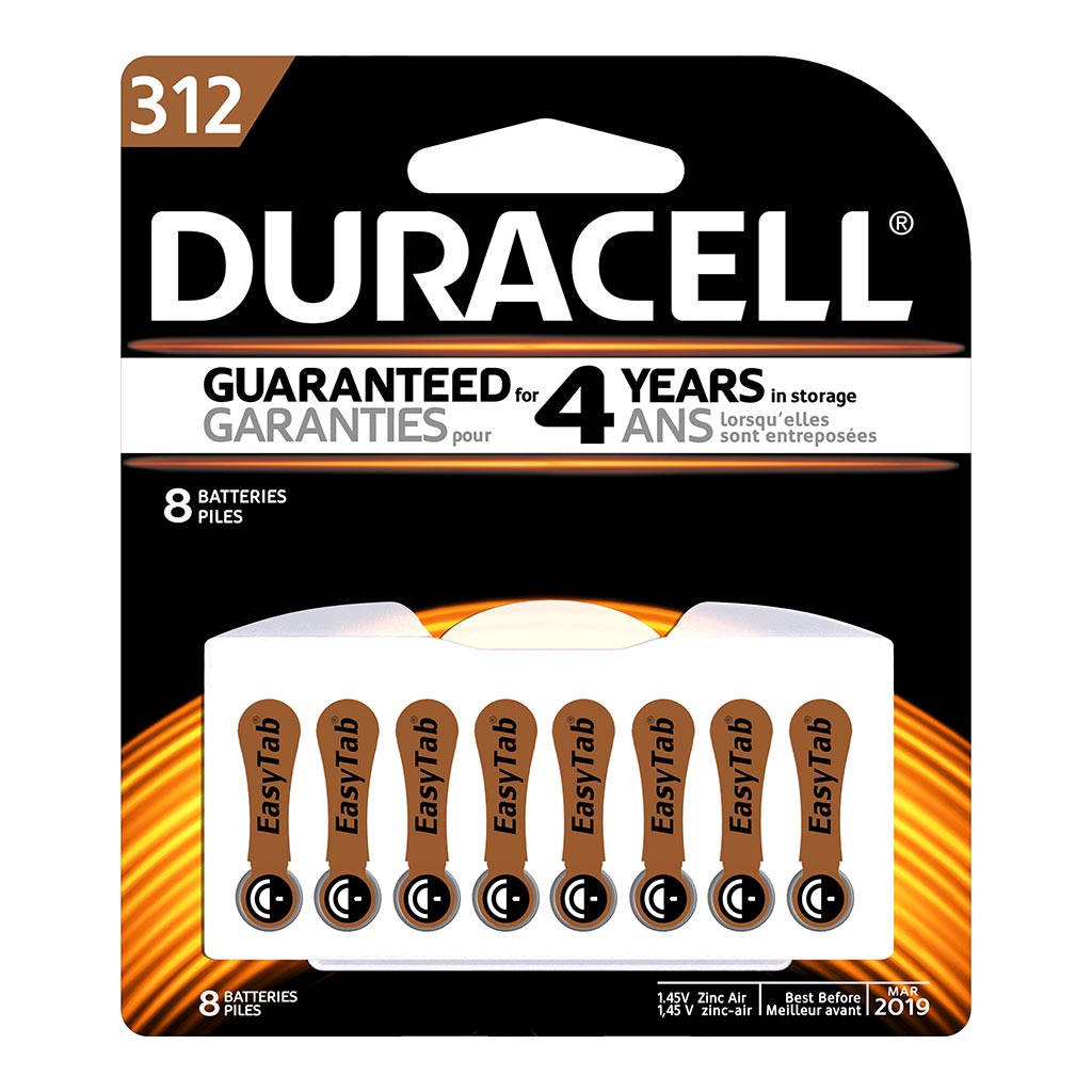 Duracell Hearing Aid 312 Battery, Pack of 8