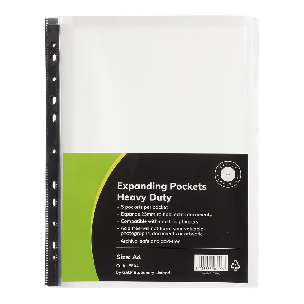 OSC Copysafe Pockets Heavy Duty Expanding A4, Pack of 5