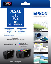 Genuine Epson 702XL Black and 702 Colour Cartridge Value Pack