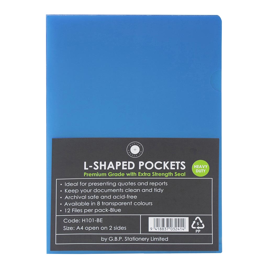 OSC L Shaped Pockets A4 Blue, Pack of 12