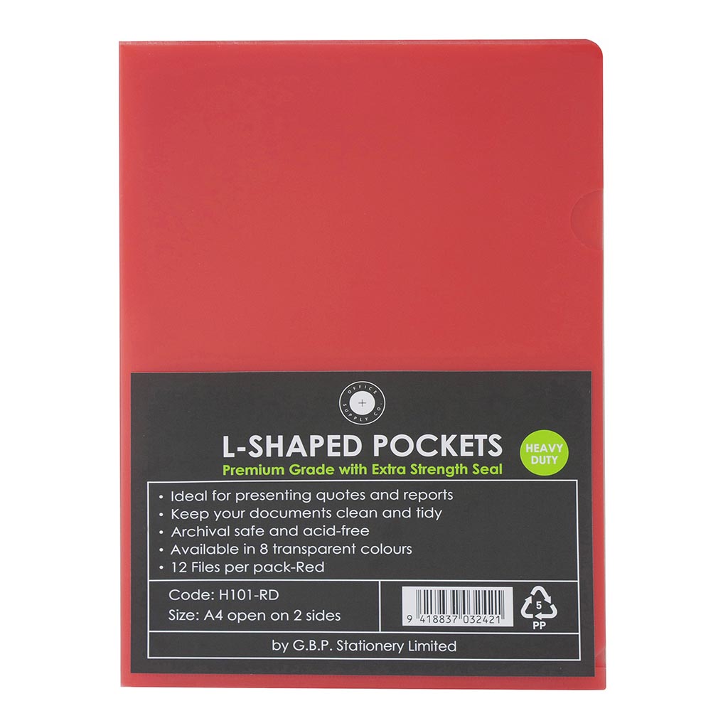 OSC L Shaped Pockets A4 Red, Pack of 12