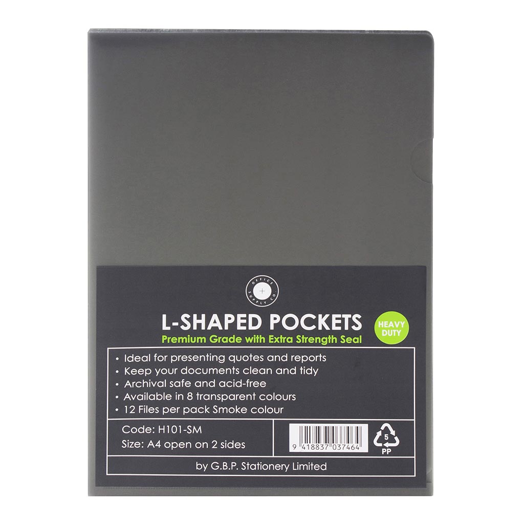 OSC L Shaped Pockets A4 Smoke, Pack of 12