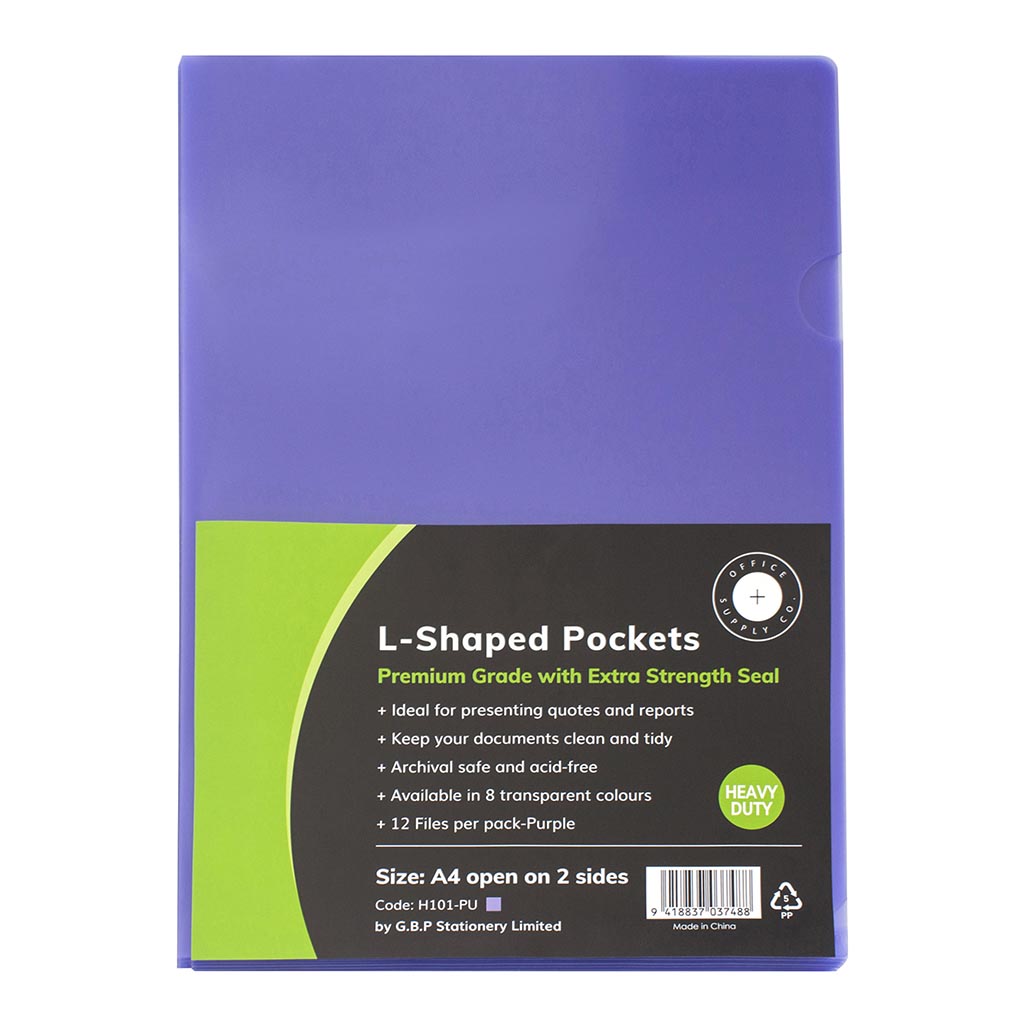 OSC L Shaped Pockets A4 Purple, Pack of 12