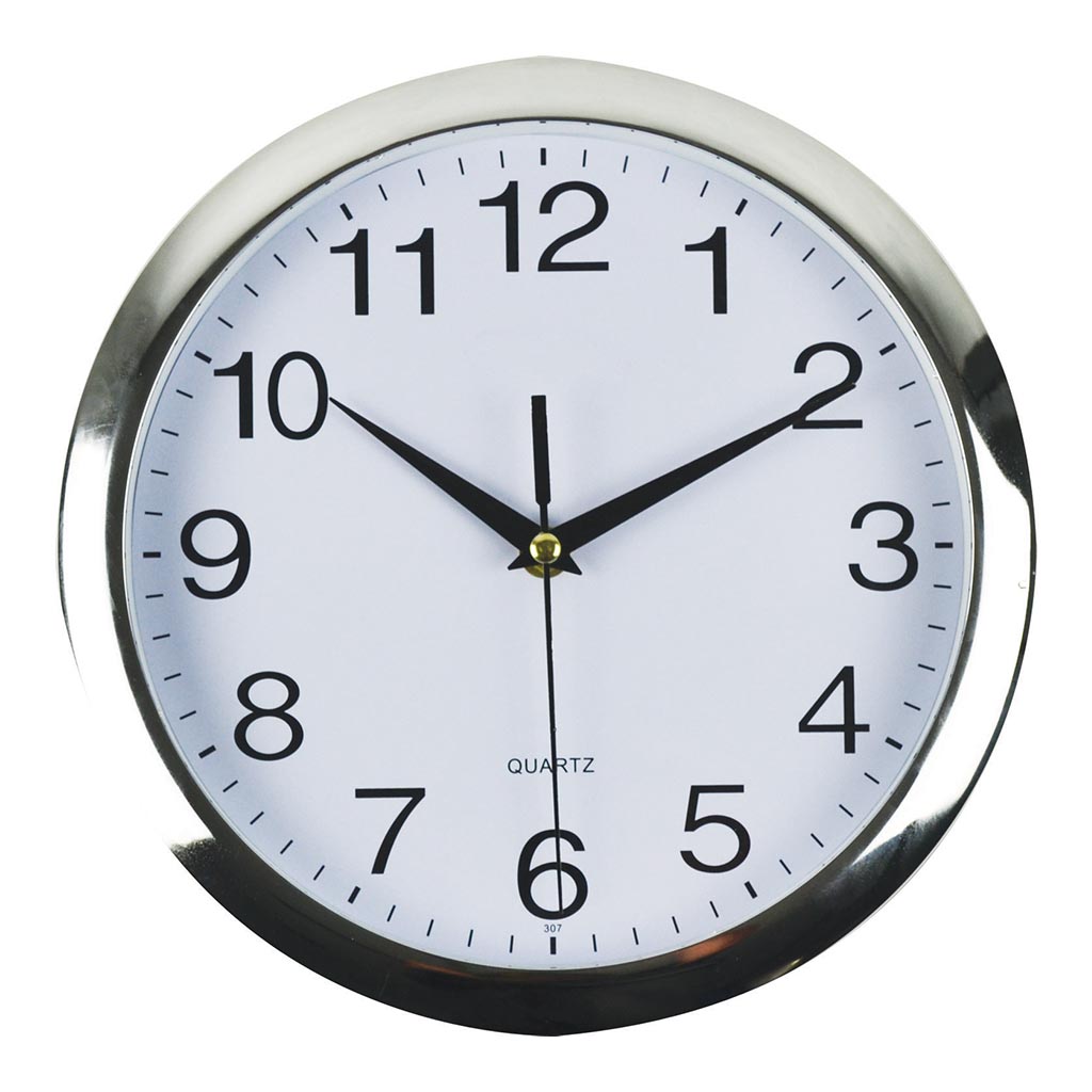 Italplast Wall Clock 26cm Chrome White