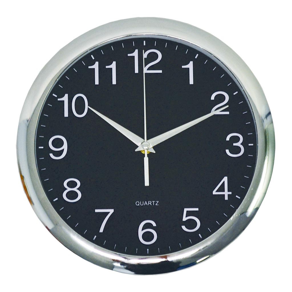 Italplast Wall Clock 30cm Chrome Black