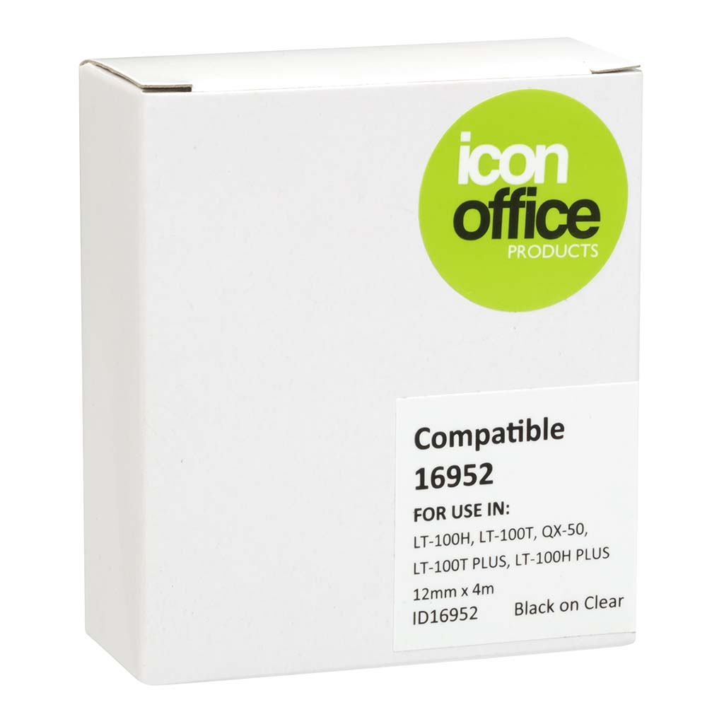 (image for) Icon Compatible Dymo LetraTag Tape 16952 12mmx4m Black on Clear