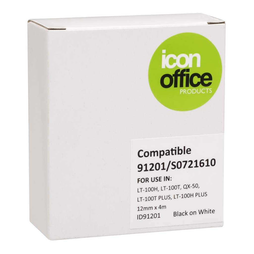 (image for) Icon Compatible Dymo LetraTag Tape 91201 12mmx4m Black on White