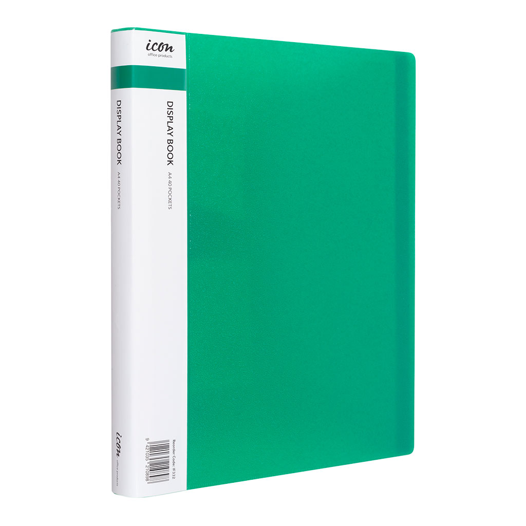 Icon Display Book A4 with Insert Spine 40 Pocket Green