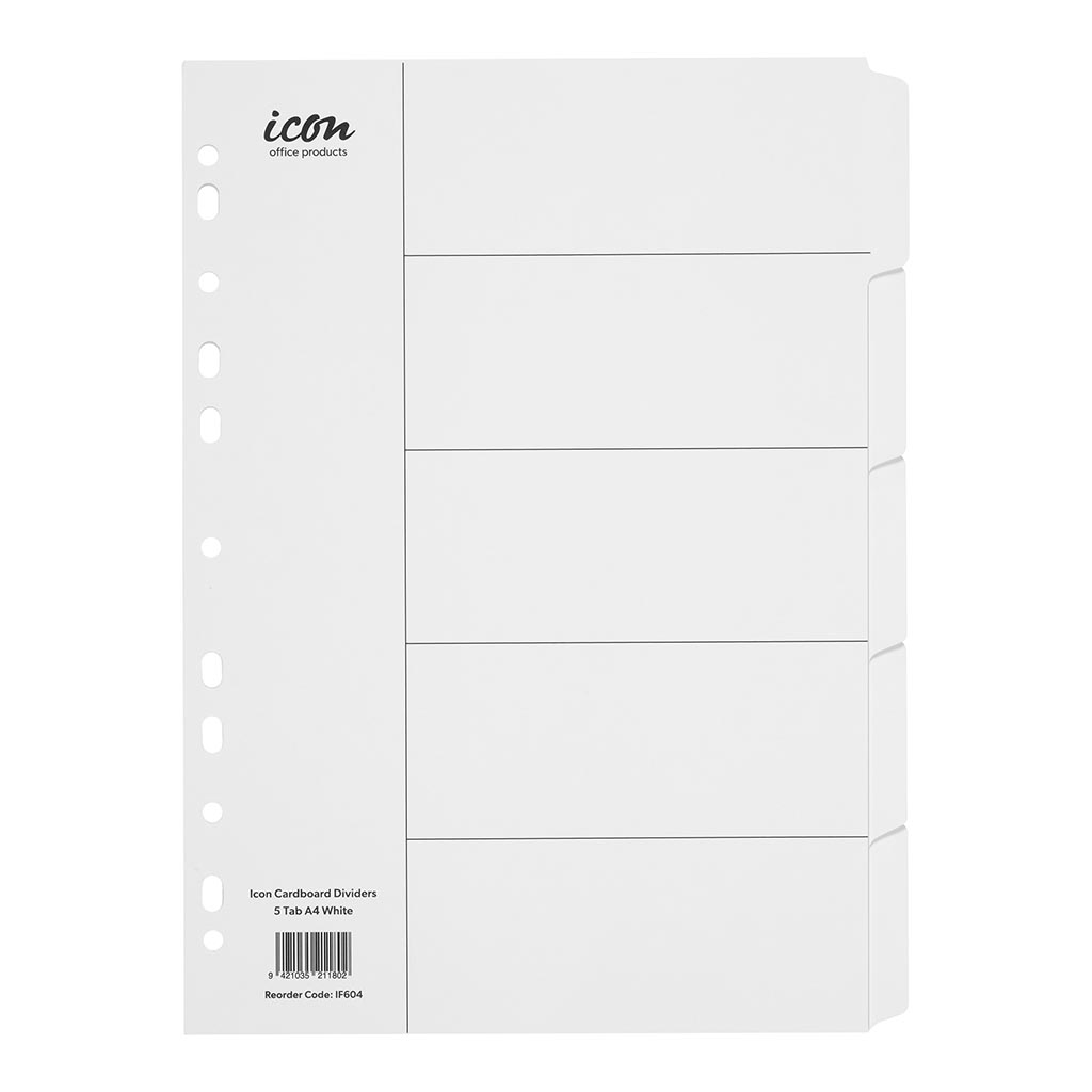 Icon Cardboard Dividers 5 Tab White